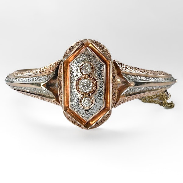 Antique Rose Gold & Platinum Diamond Bangle - Saddingtons Jewellery Stand 375 - image 1