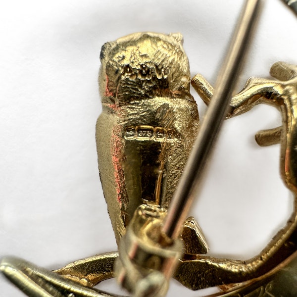 Vintage Gold Owl In The Moon Brooch - Saddingtons Jewellery Stand 375 - image 3