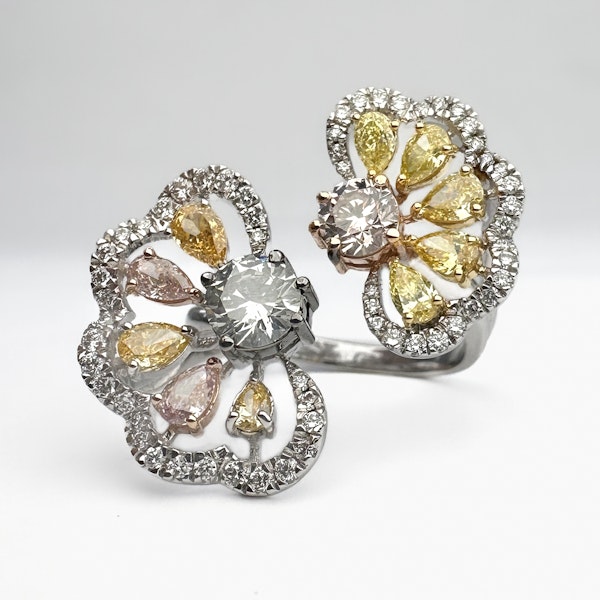 Yellow, Pink & White Diamond Flower Ring - Saddingtons Jewellery Stand 375 - image 2