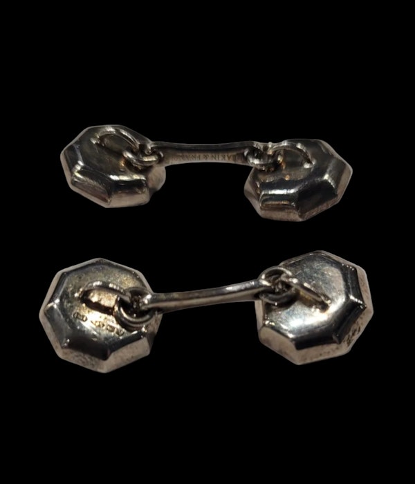 Pair of octagonal mother of pearl and cabochon sapphire cufflinks sku 8799 DBGEMS - image 2