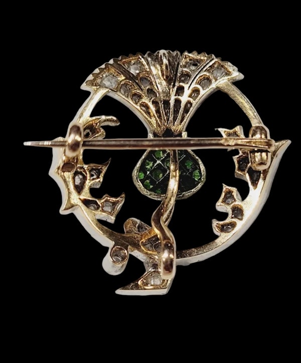 Antique Demantoid garnet and diamond brooch sku 8805 DBGEMS - image 2