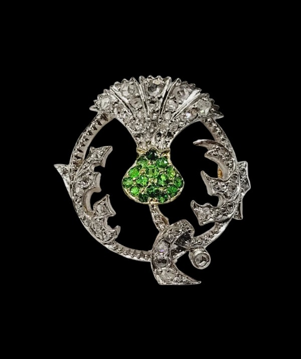 Antique Demantoid garnet and diamond brooch sku 8805 DBGEMS - image 3