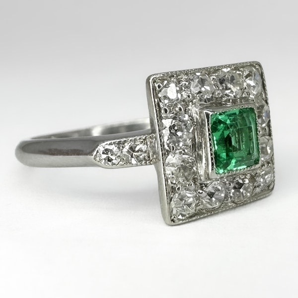 Antique Emerald & Diamond Square Cluster Ring - Saddingtons Jewellery Stand 375 - image 2