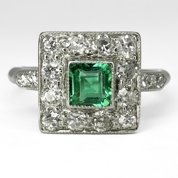 Antique Emerald & Diamond Square Cluster Ring - Saddingtons Jewellery Stand 375 - image 1