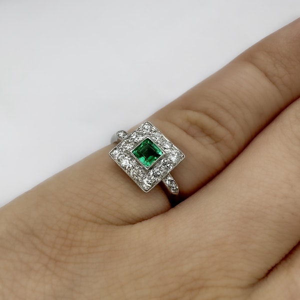 Antique Emerald & Diamond Square Cluster Ring - Saddingtons Jewellery Stand 375 - image 4