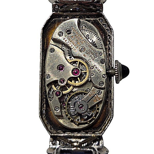 Black Starr & Frost Diamond and Platinum Cocktail Wristwatch, with Longines Movement, Circa 1930 - image 10