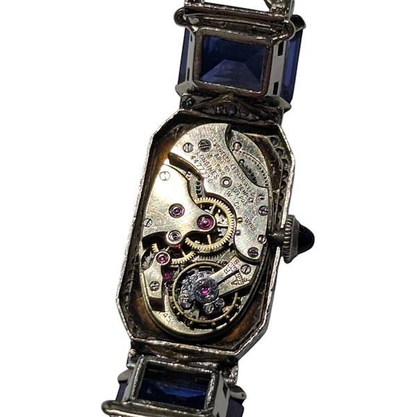 Black Starr & Frost Diamond and Platinum Cocktail Wristwatch, with Longines Movement, Circa 1930 - image 11