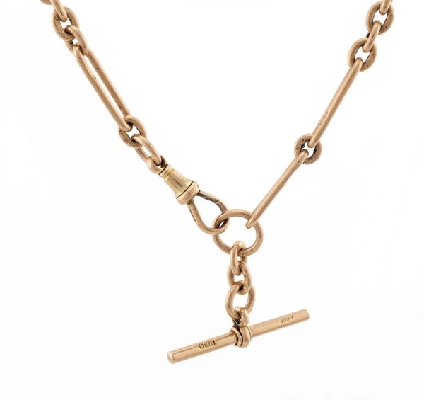 9ct Trombone Link Albert Chain - Spectrum Antiques - image 3