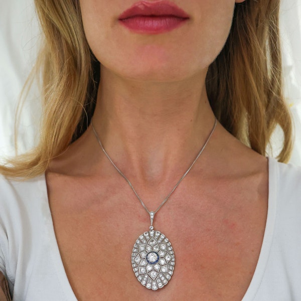 Art Deco Diamond, Sapphire and Platinum Pendant, Circa 1925 - image 7