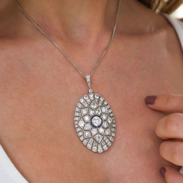 Art Deco Diamond, Sapphire and Platinum Pendant, Circa 1925 - image 8