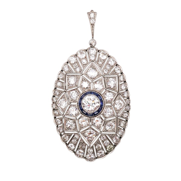 Art Deco Diamond, Sapphire and Platinum Pendant, Circa 1925 - image 9