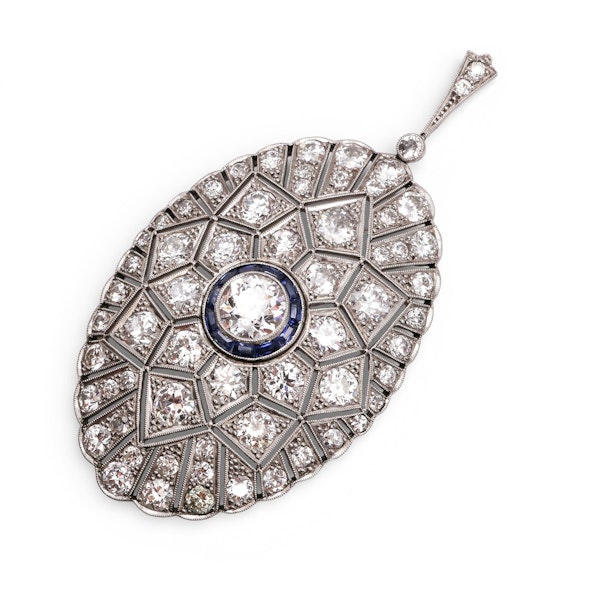 Art Deco Diamond, Sapphire and Platinum Pendant, Circa 1925 - image 6