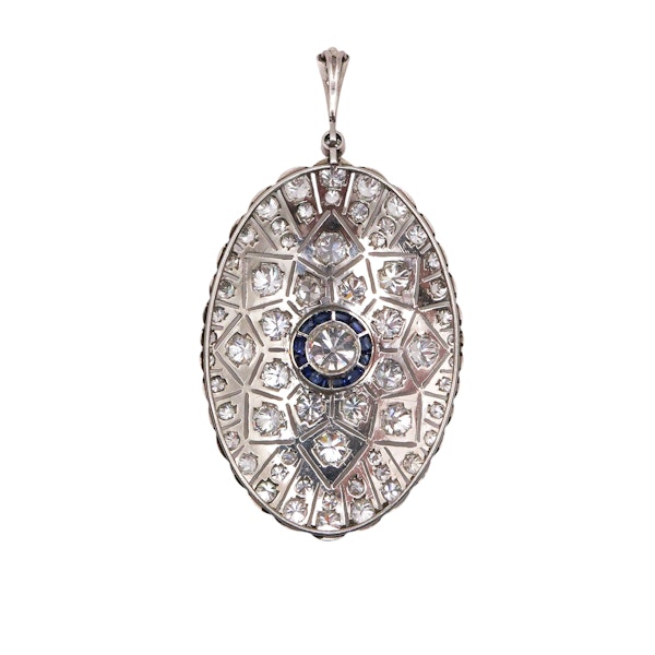 Art Deco Diamond, Sapphire and Platinum Pendant, Circa 1925 - image 10