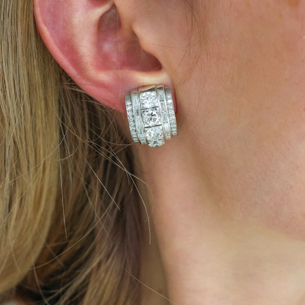 Vintage Art Deco Diamond and Platinum Earrings, Circa 1940, 10.50 Carats - image 6
