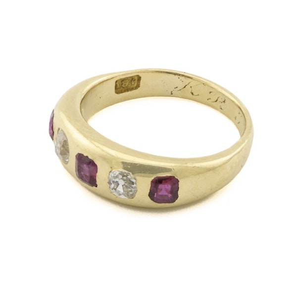 18ct Yellow Gold Ruby & Old Cut Diamond Gypsy 5-Stone Ring - Spectrum Antiques - image 2