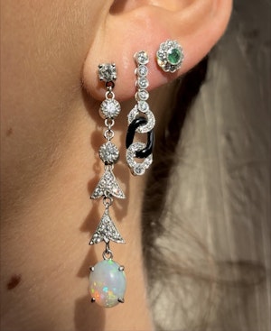 18ct White Gold Opal and Diamond Drop Earrings - Spectrum Antiques