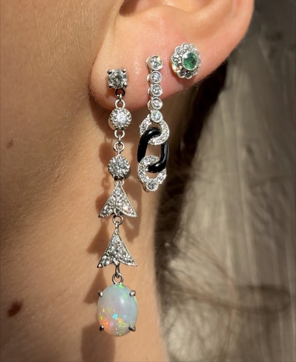18ct White Gold Opal and Diamond Drop Earrings - Spectrum Antiques - image 1