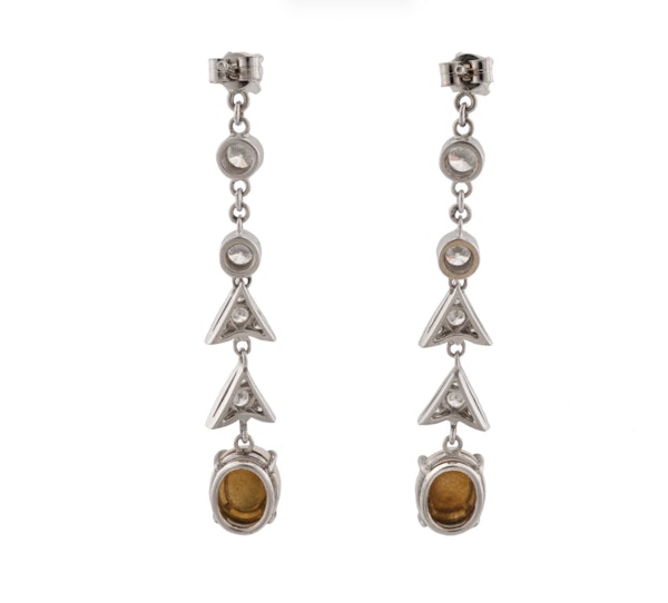 18ct White Gold Opal and Diamond Drop Earrings - Spectrum Antiques - image 3