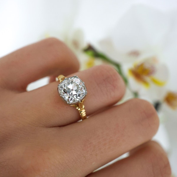 New Georgian Style Old Cut Diamond Gold and Platinum Solitaire Ring, 2.72ct - image 12