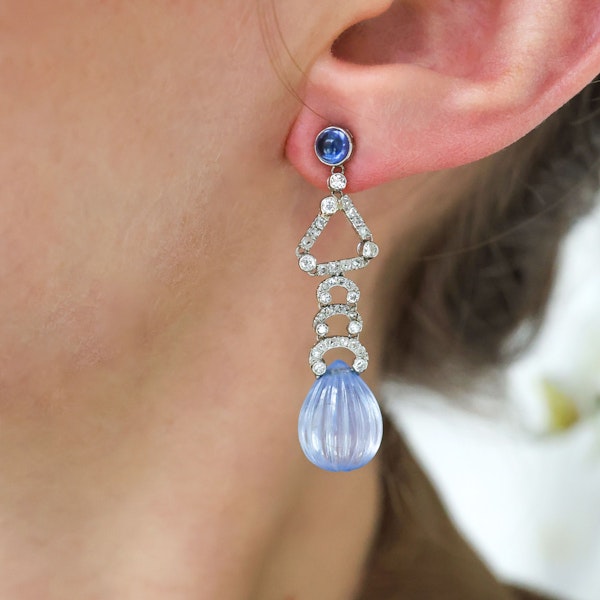 Art Deco Marzo Sapphire And Diamond Drop Earrings, Circa 1930 - image 6