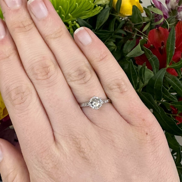 Art Deco Single Stone Diamond and Platinum Ring, 0.84ct, Circa 1930 - image 5