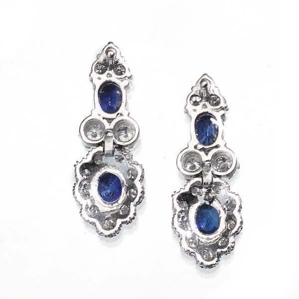 Vintage Sapphire Diamond and White Gold Cluster Drop Earrings, Circa 1960 - image 4