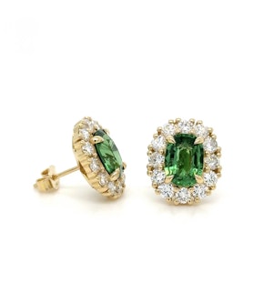4.12 carat Tsavorite garnet & diamond cluster earrings 18k yellow gold