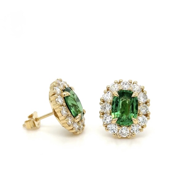 4.12 carat Tsavorite garnet & diamond cluster earrings 18k yellow gold - image 1