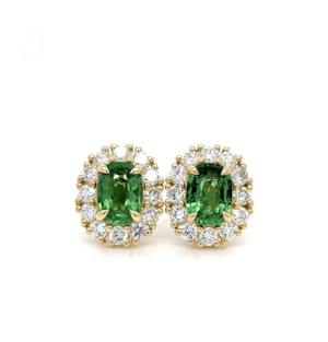 4.12 carat Tsavorite garnet & diamond cluster earrings 18k yellow gold