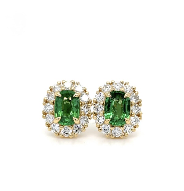 4.12 carat Tsavorite garnet & diamond cluster earrings 18k yellow gold - image 3