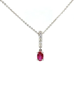 Ruby & Diamond Drop Necklace in 9k Gold