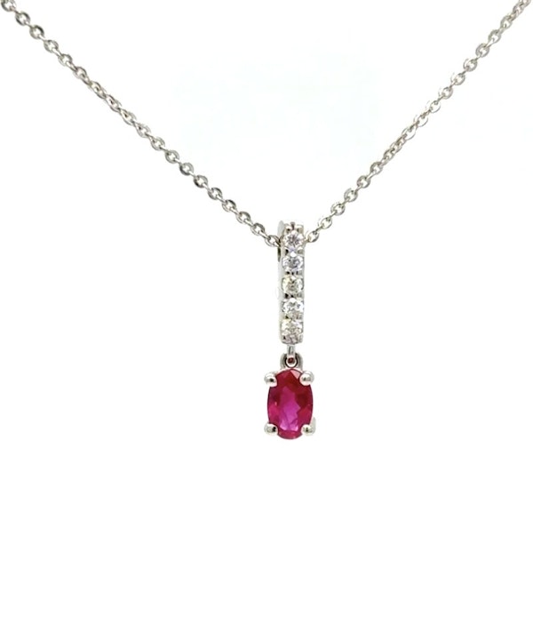 Ruby & Diamond Drop Necklace in 9k Gold - image 1