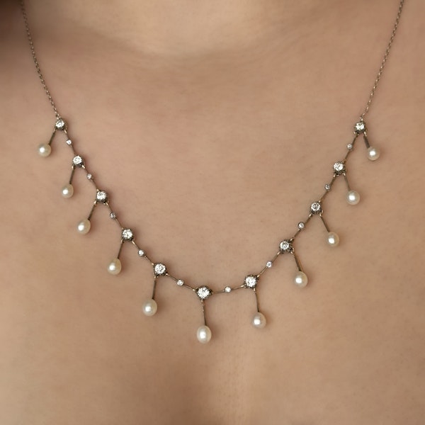 Pearl & Old Cut Diamond Drop Necklace - Saddingtons Jewellery Stand 375 - image 1