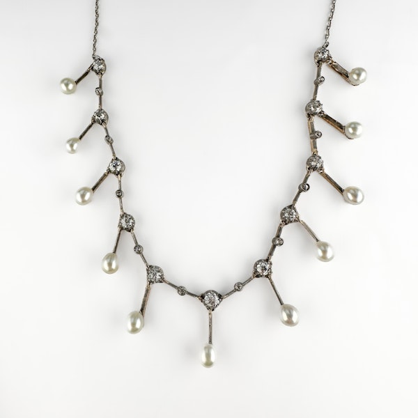 Pearl & Old Cut Diamond Drop Necklace - Saddingtons Jewellery Stand 375 - image 2