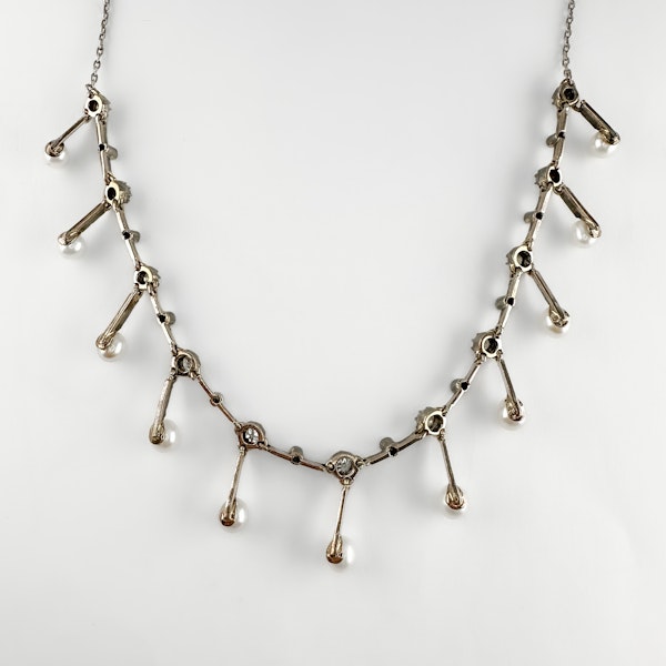 Pearl & Old Cut Diamond Drop Necklace - Saddingtons Jewellery Stand 375 - image 3