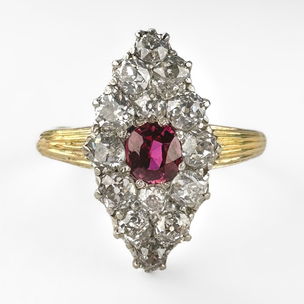 Diamond & Burma Ruby Marquise Ring - Saddingtons Jewellery Stand 375 - image 1