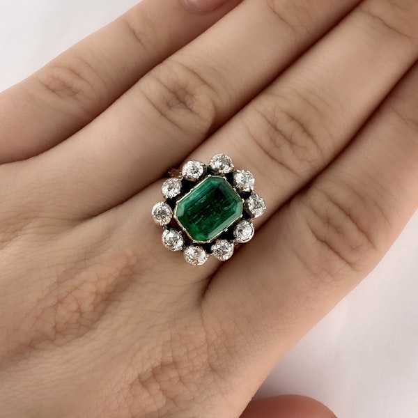 Victorian Emerald & Diamond Cluster Ring - Saddingtons Jewellery Stand 375 - image 1