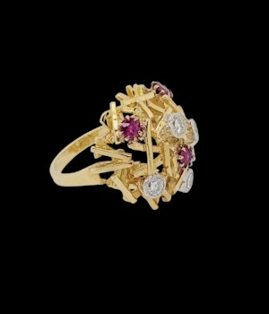 Brutalist 1960's ruby and diamond dress ring sku 8828 DBGEMS
