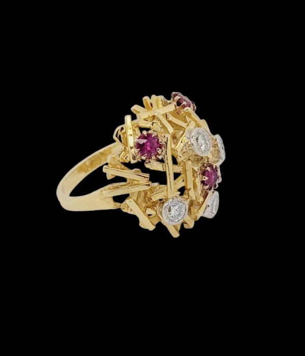 Brutalist 1960's ruby and diamond dress ring sku 8828 DBGEMS - image 1