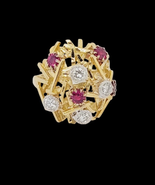 Brutalist 1960's ruby and diamond dress ring sku 8828 DBGEMS - image 2