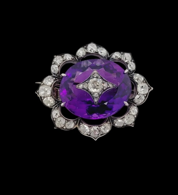 Rare Antique amethyst and diamond brooch sku 8830 DBGEMS - image 1