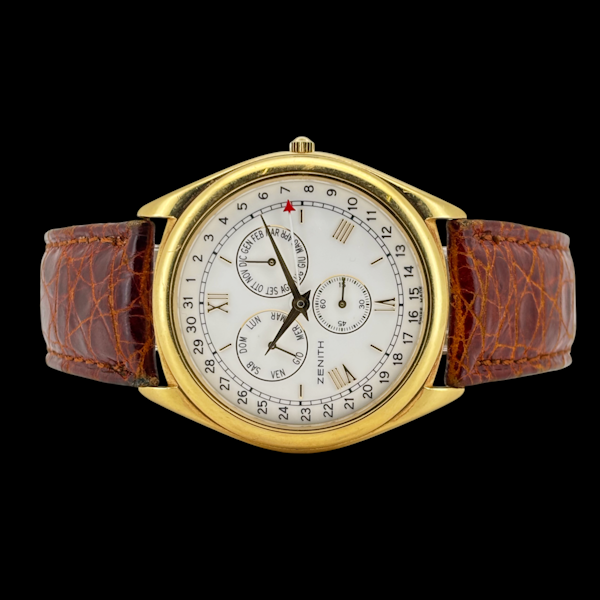 ZENITH 18KT YELLOW GOLD ANNUAL CALENDAR ORIGINAL STRAP AND BUCKLE - image 4