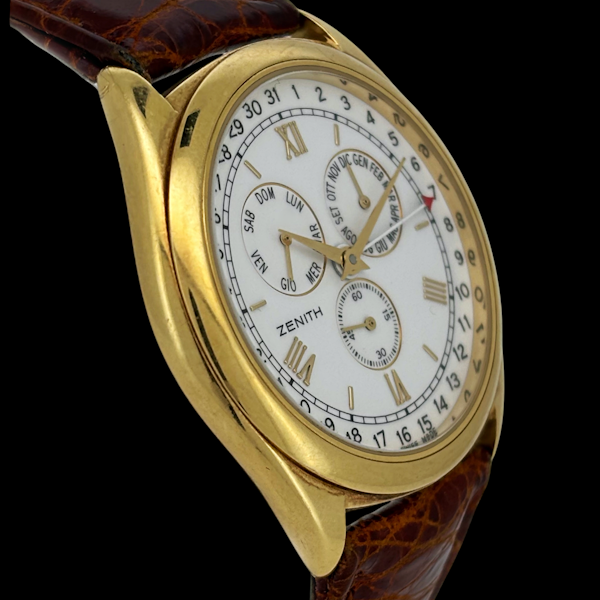 ZENITH 18KT YELLOW GOLD ANNUAL CALENDAR ORIGINAL STRAP AND BUCKLE - image 3