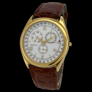 ZENITH 18KT YELLOW GOLD ANNUAL CALENDAR ORIGINAL STRAP AND BUCKLE