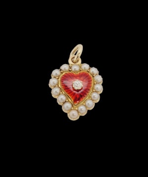 Antique red enamel, diamond and pearl heart pendant sku 8820 DBGEMS