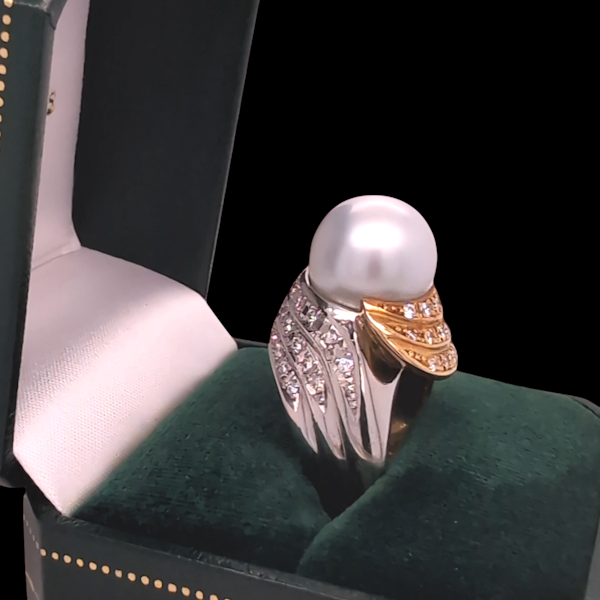 Pearl and Diamond Cocktail Ring - image 2