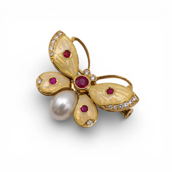 Enamel, Diamond And Ruby Butterfly Brooch - image 6