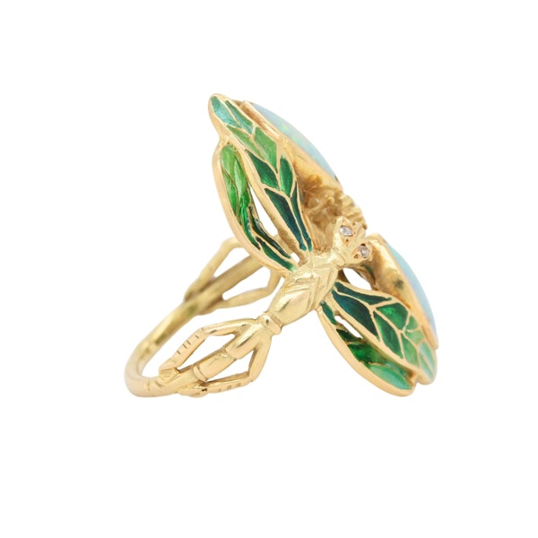 Plique-A-Jour Enamel and Opal Dragonfly Ring - Charlotte Sayers - image 3