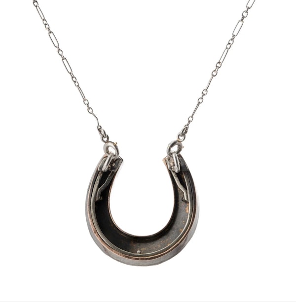 Platinum Diamond and Pearl Horseshoe Necklace- Spectrum Antique - image 3