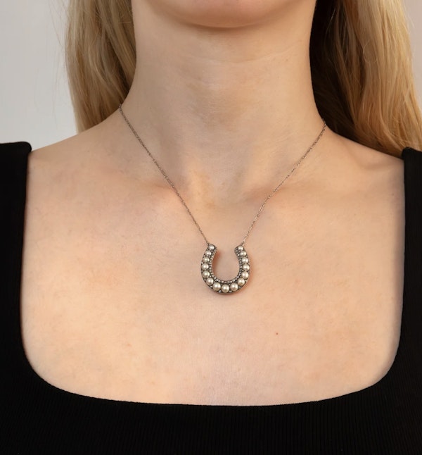 Platinum Diamond and Pearl Horseshoe Necklace- Spectrum Antique - image 2